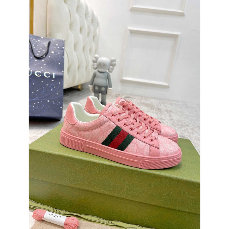 G*u*i ace sneaker with green and red web pink