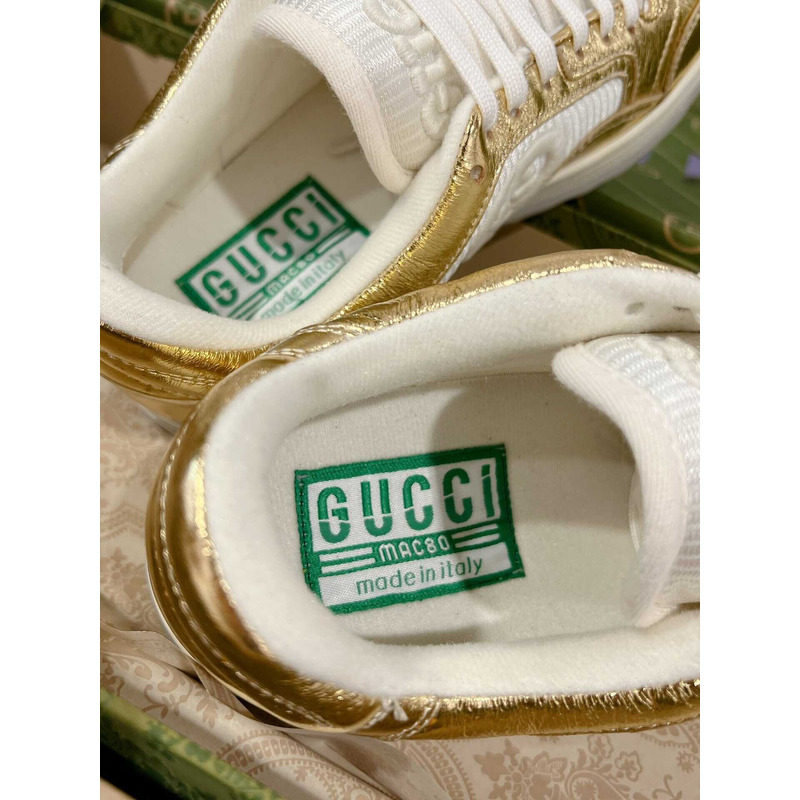 G*u*i mac80 sneakers metallic gold and off white fabric insert