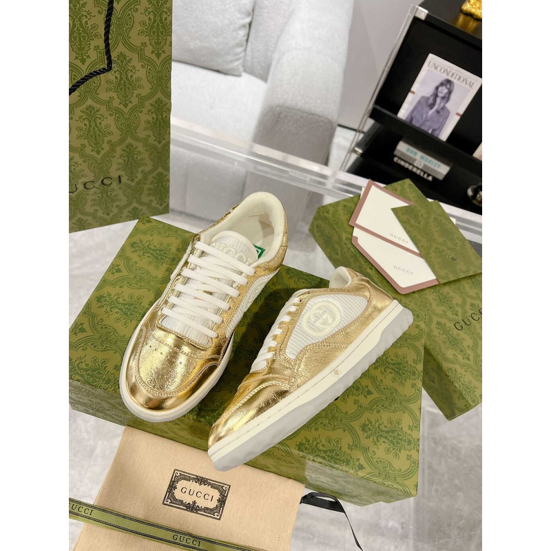 G*u*i mac80 sneakers metallic gold and off white fabric insert