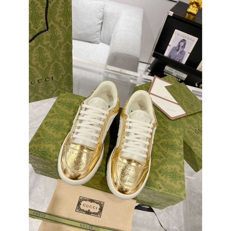 G*u*i mac80 sneakers metallic gold and off white fabric insert