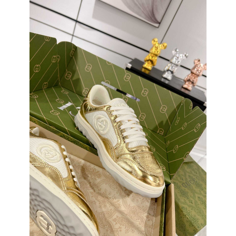 G*u*i mac80 sneakers metallic gold and off white fabric insert