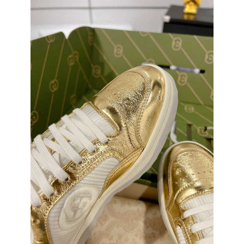 G*u*i mac80 sneakers metallic gold and off white fabric insert