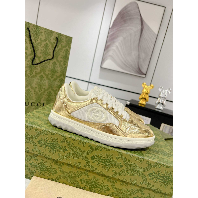 G*u*i mac80 sneakers metallic gold and off white fabric insert