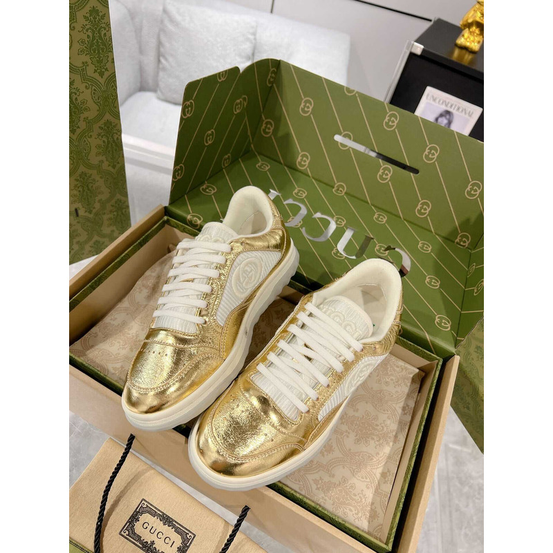 G*u*i mac80 sneakers metallic gold and off white fabric insert