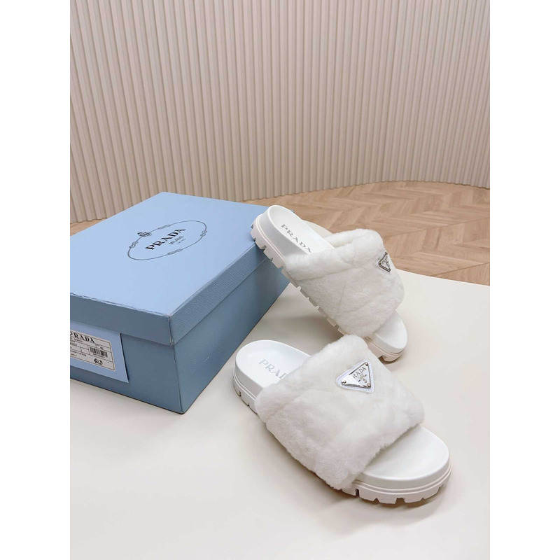 Pra*a sheepskin slip-on sandals white