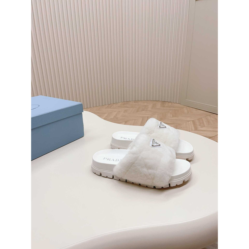 Pra*a sheepskin slip-on sandals white