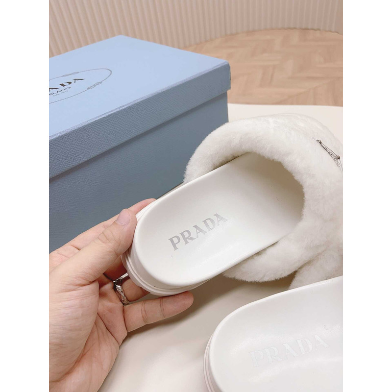 Pra*a sheepskin slip-on sandals white