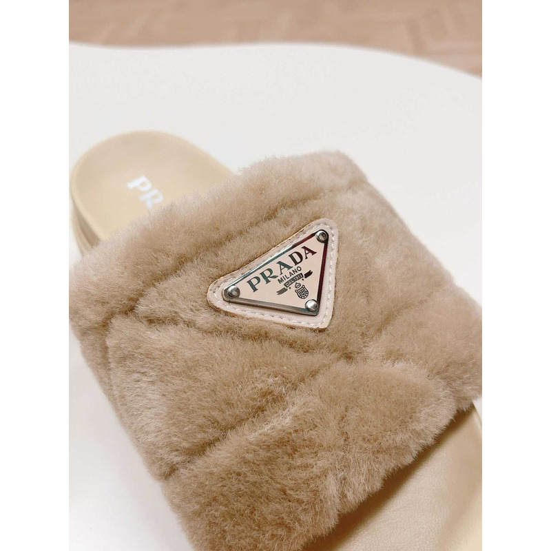 Pra*a sheepskin slip-on sandals light brown