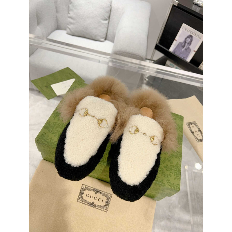 G*u*i princetown women\''s slipper with lamb wool beige black