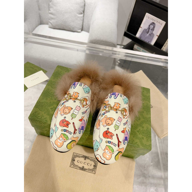 G*u*i women\''s princetown cartoon print slipper weißes