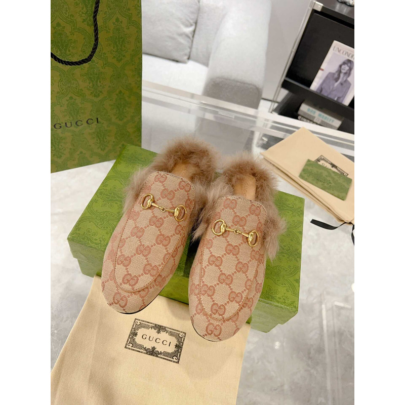 G*u*i women\''s princetown fur gg suede slippers beige