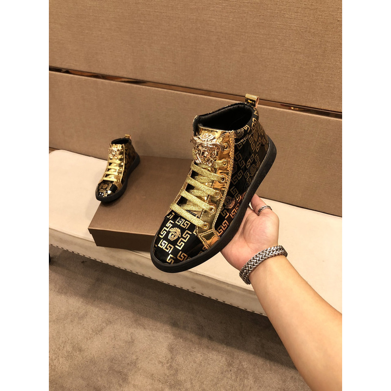 Versace High Top Sneakers Gold And Black