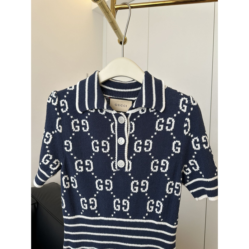 G*u*i gg cotton jacquard polo dress navy blue