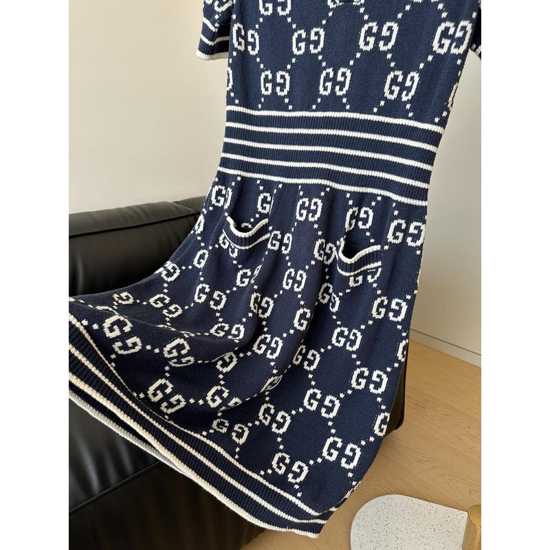 G*u*i gg cotton jacquard polo dress navy blue