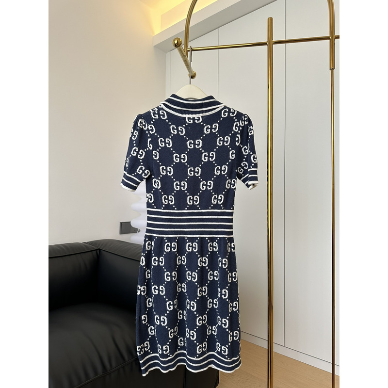 G*u*i gg cotton jacquard polo dress navy blue