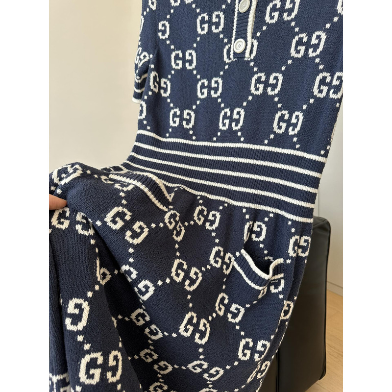 G*u*i gg cotton jacquard polo dress navy blue