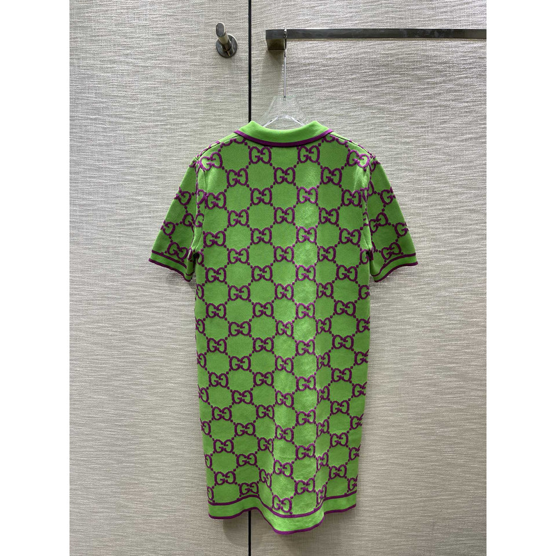 G*u*i gg cotton and silk blend polo dress green