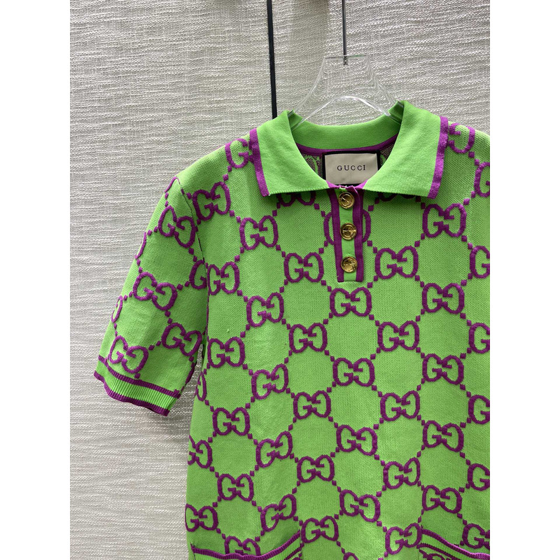 G*u*i gg cotton and silk blend polo dress green