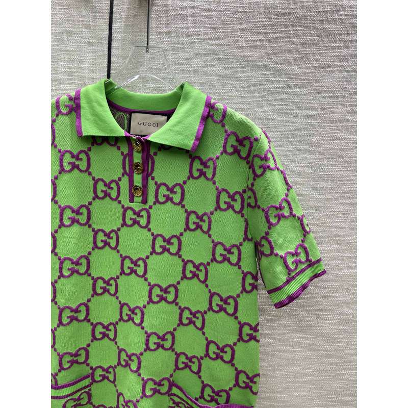 G*u*i gg cotton and silk blend polo dress green