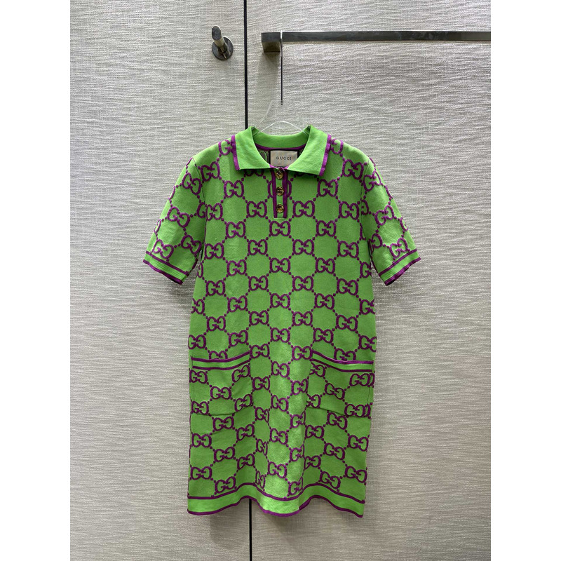 G*u*i gg cotton and silk blend polo dress green