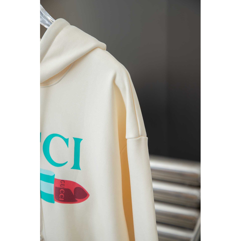 G*u*i logo print cotton hoodie white