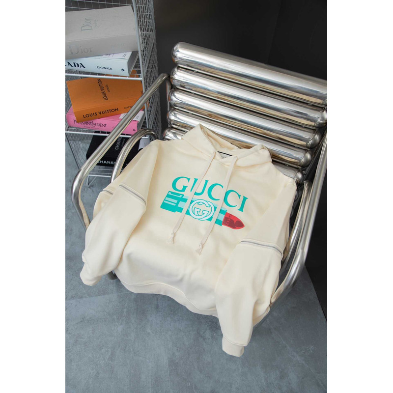 G*u*i logo print cotton hoodie white