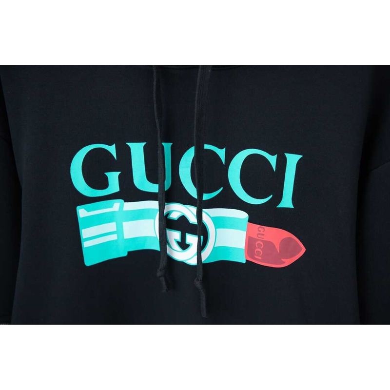 G*u*i logo print cotton hoodie black