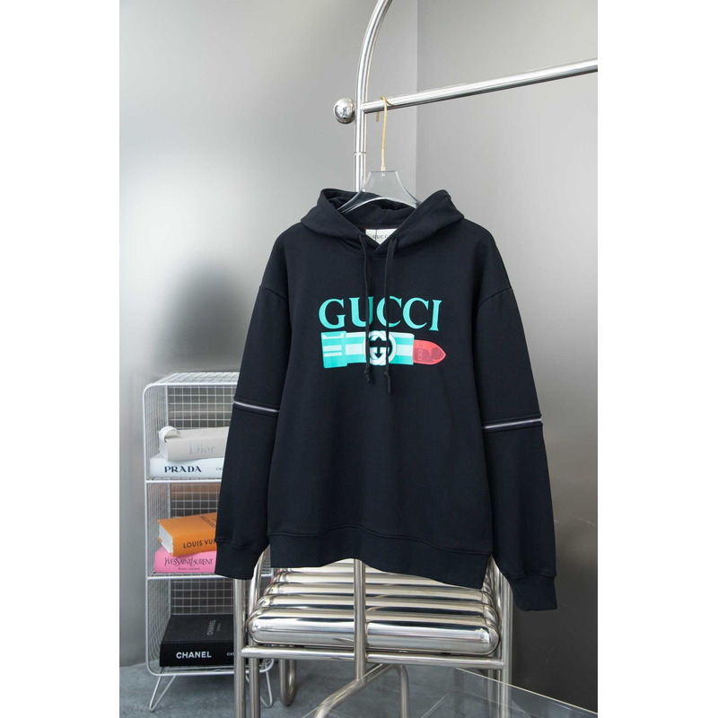 G*u*i logo print cotton hoodie black