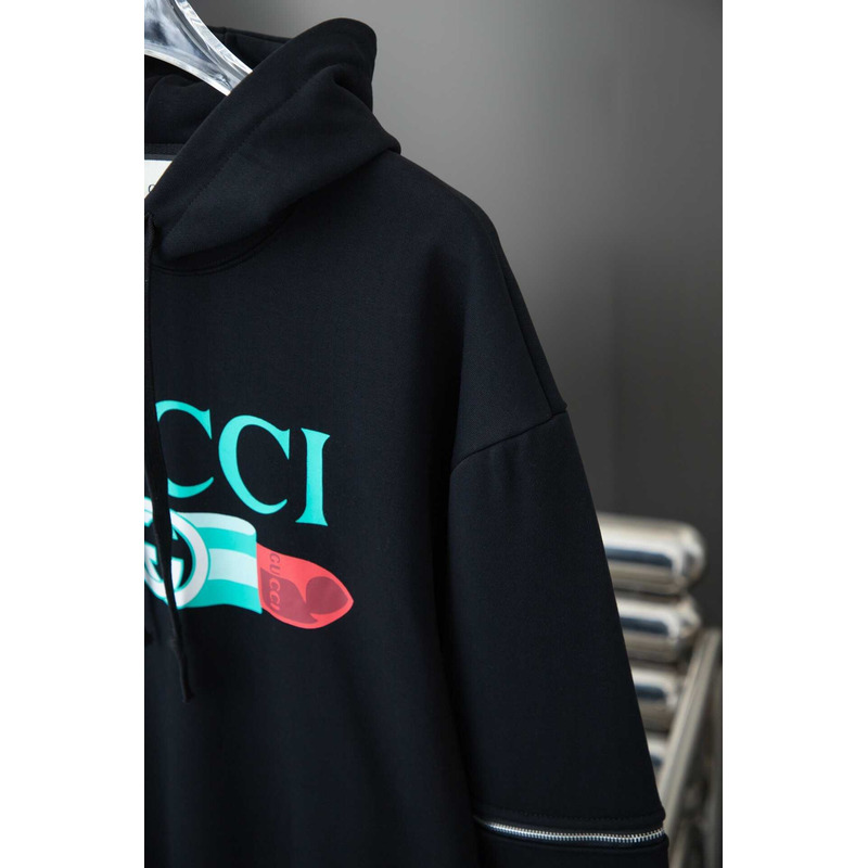 G*u*i logo print cotton hoodie black