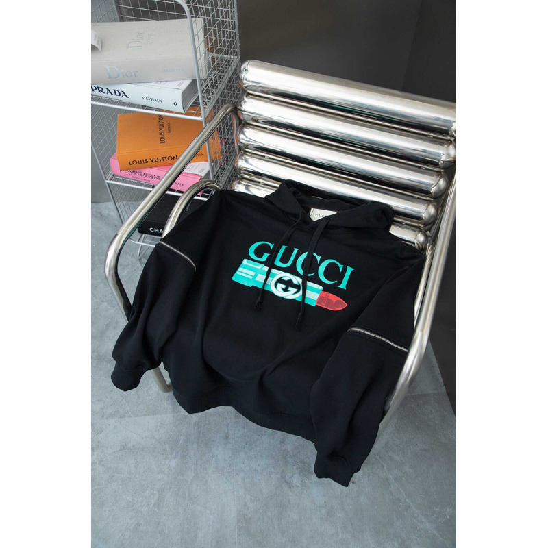 G*u*i logo print cotton hoodie black