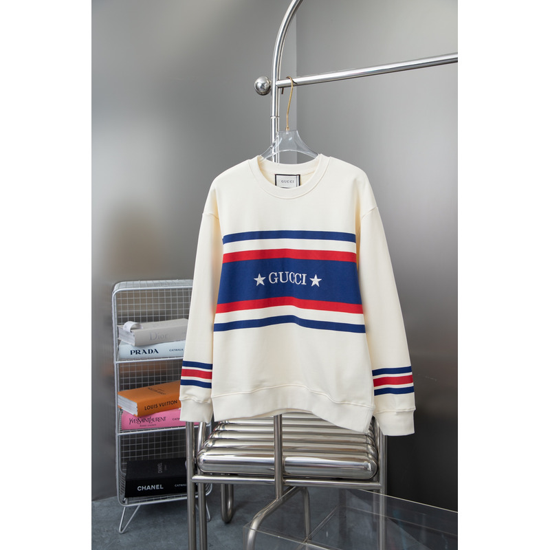 G*u*i knitted nitted cotton sweatershirt with embroidery white