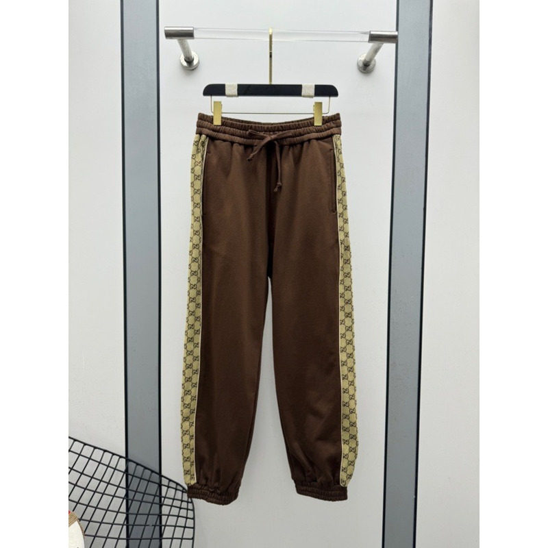 G*u*i gg stripe velour jogger pants in brown