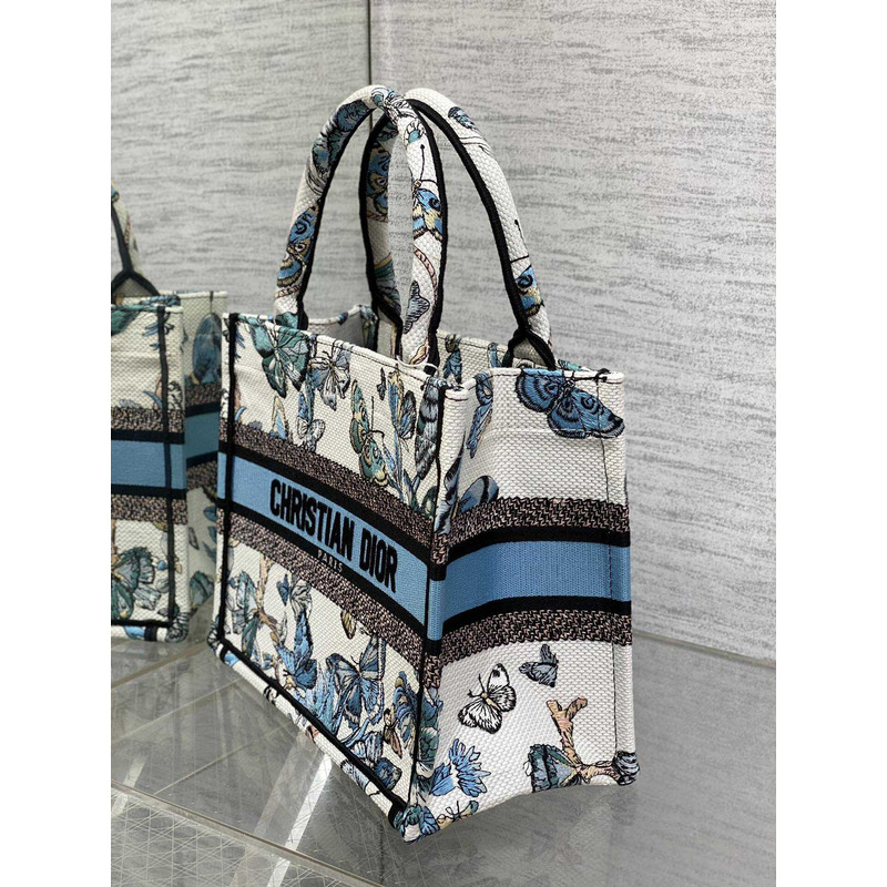 D*or small book tote handbag butterfly embroidery white blue