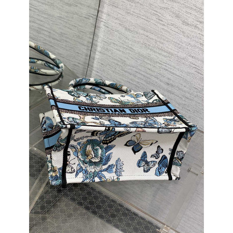 D*or small book tote handbag butterfly embroidery white blue