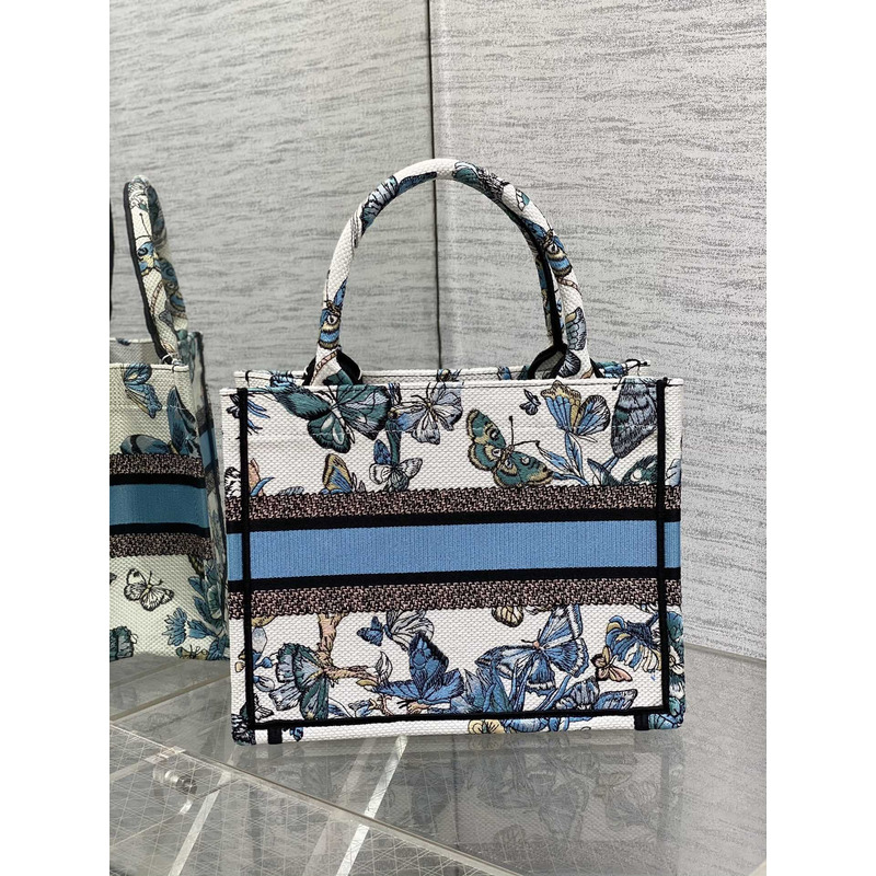 D*or small book tote handbag butterfly embroidery white blue