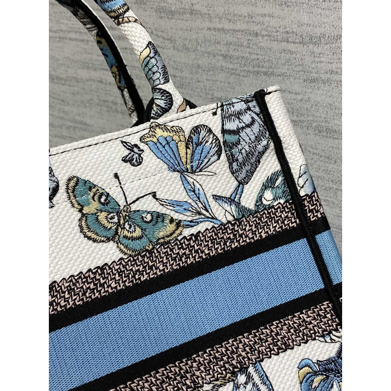 D*or small book tote handbag butterfly embroidery white blue