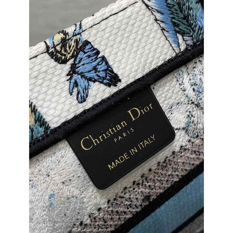 D*or small book tote handbag butterfly embroidery white blue