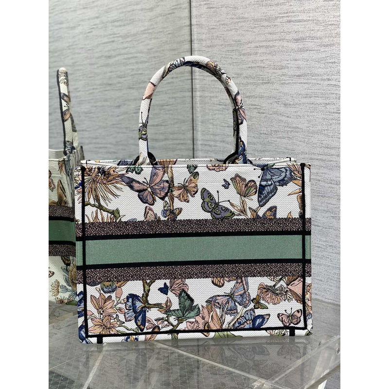 D*or medium book tote handbag butterfly embroidery white multi