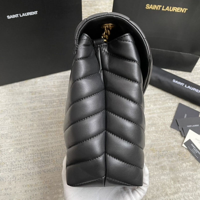 Saint Laurent Calfskin Y Quilted Monogram Medium Loulou Chain Satchel Black