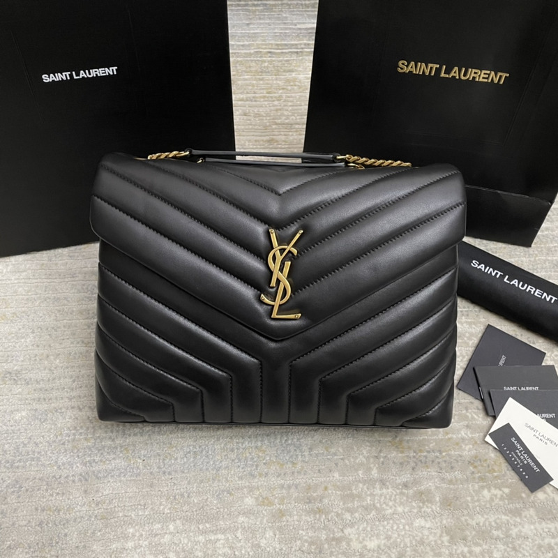 Saint Laurent Calfskin Y Quilted Monogram Medium Loulou Chain Satchel Black