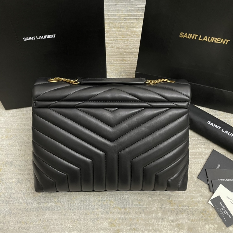 Saint Laurent Calfskin Y Quilted Monogram Medium Loulou Chain Satchel Black