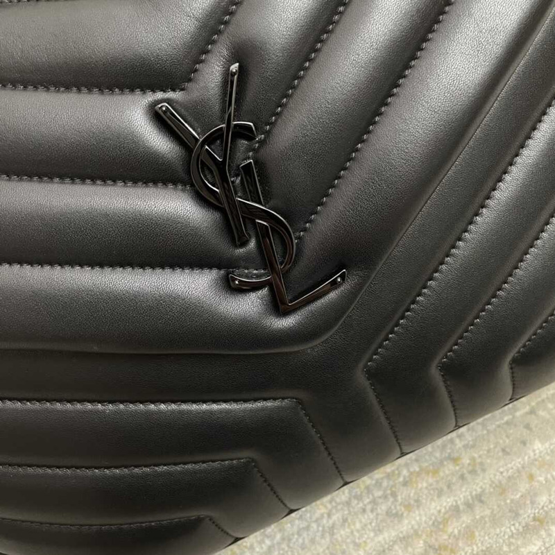 Saint Laurent Calfskin Y Quilted Monogram Medium Loulou Chain Satchel Black Logo