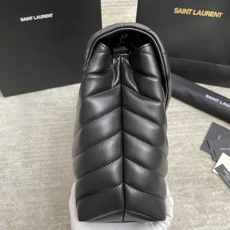 Saint Laurent Calfskin Y Quilted Monogram Medium Loulou Chain Satchel Black Logo