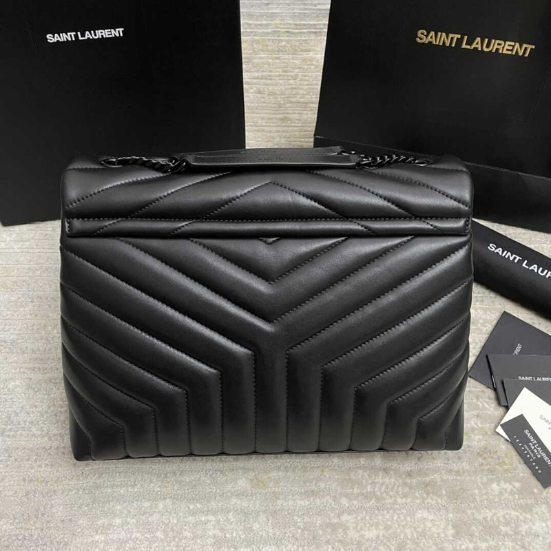 Saint Laurent Calfskin Y Quilted Monogram Medium Loulou Chain Satchel Black Logo