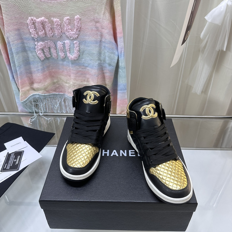 Ch*el gold black hight sneaker