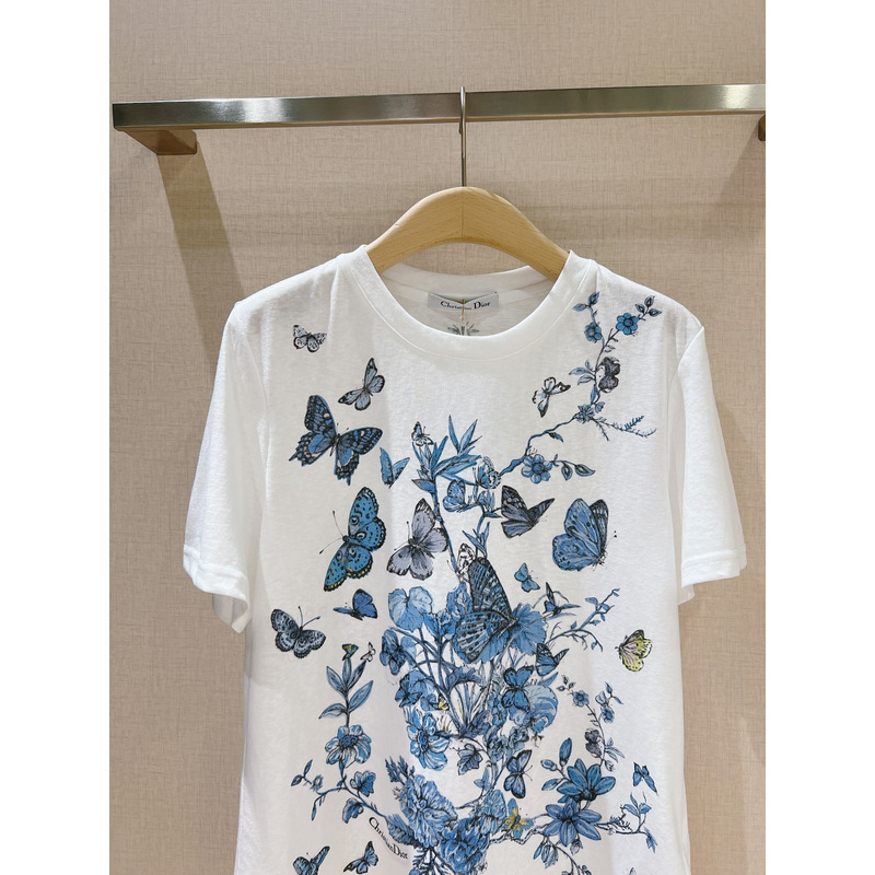 D*or t-shirt  cotton jersey with pastel midnight blue toile de jouy mexico motif white