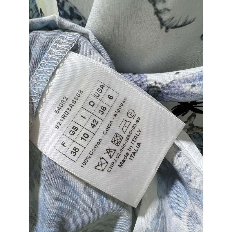 D*or blouse white and pastel midnight blue cotton voile with toile de jouy mexico motif