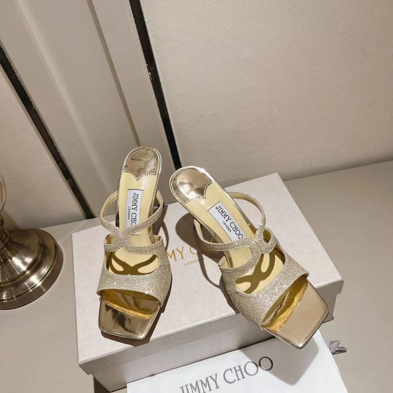 Jimmy Choo Choo Anise 95 Glitter Sandals Ice White Gold