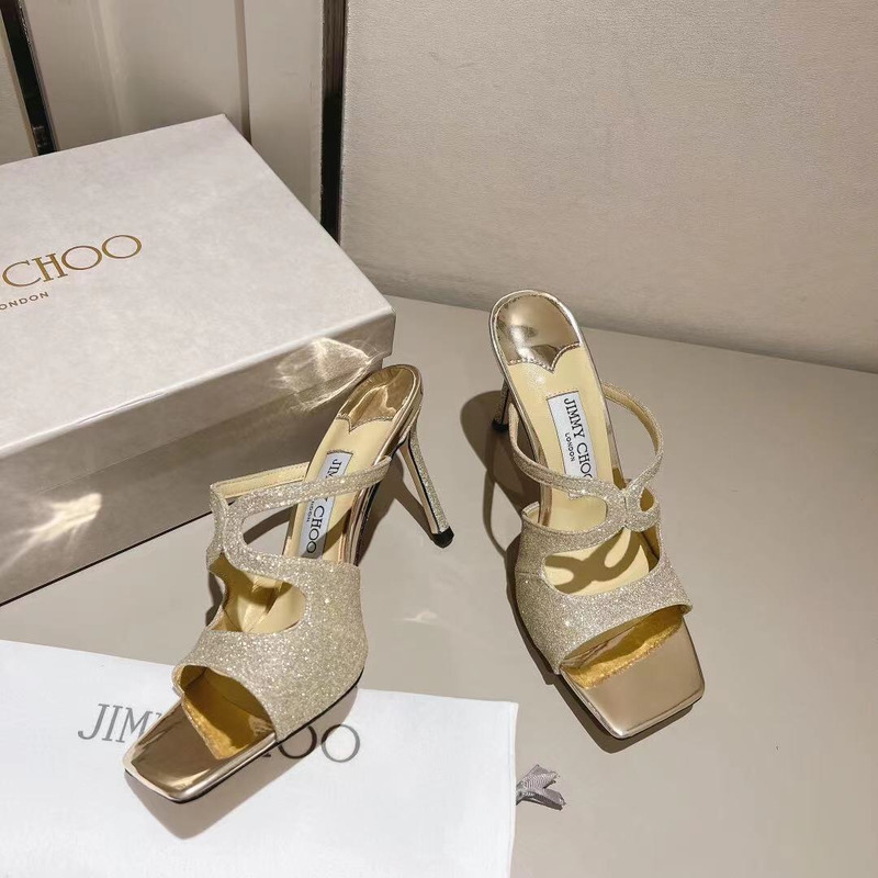 Jimmy Choo Choo Anise 95 Glitter Sandals Ice White Gold