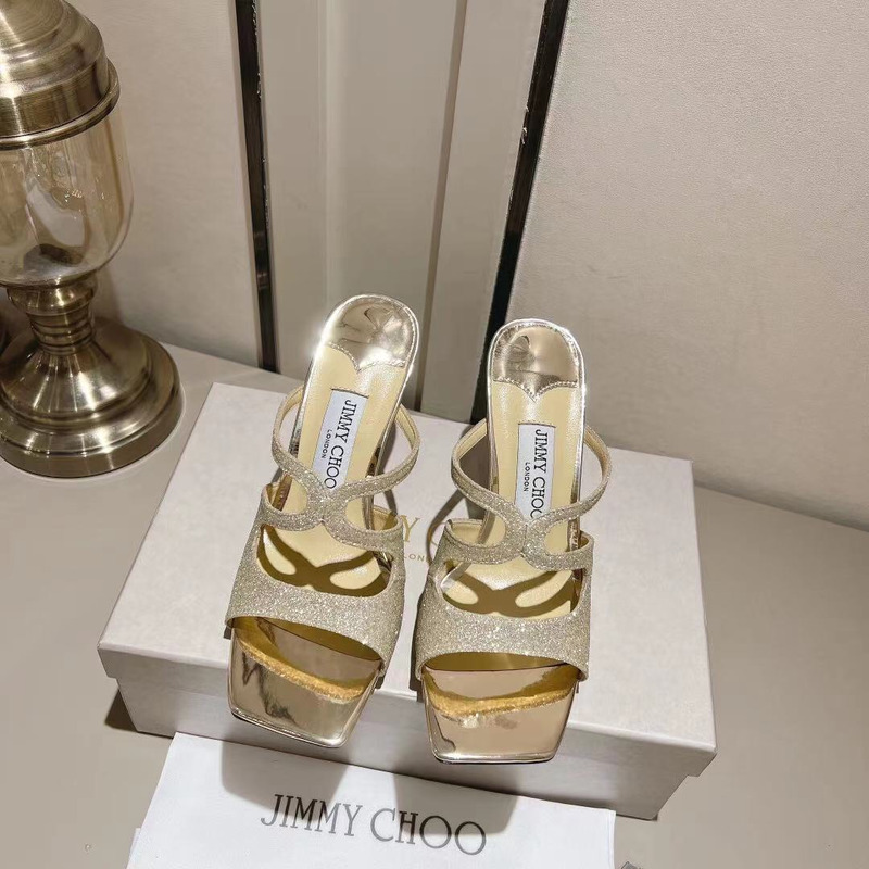 Jimmy Choo Choo Anise 95 Glitter Sandals Ice White Gold